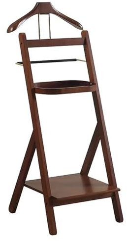 Baodiale Perchero de pie para caballeros Perchero de pie con percha, bandeja y estante para pantalones Nogal, Silla de valet
