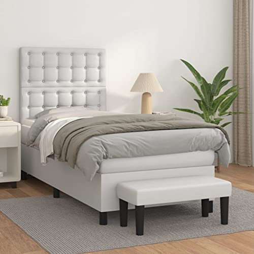 Iiaky Boxspringbett mit Matratze Weiß 100x200 cm Kunstleder Bett Mit Bettkasten Bett Boxspringbett Betten Boxspringbett Mit Matratzeer // 3137648
