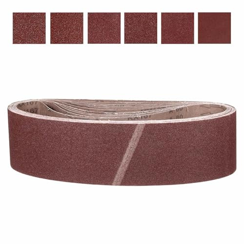 CoCud 100mm x 915mm Sanding Belts, 12 Pcs 60/80/120/150/240/400 Grit | Aluminum Oxide Knife Sharpener Belts Work Sharpening for Belt Sander Knife Carving Tool Metal Working