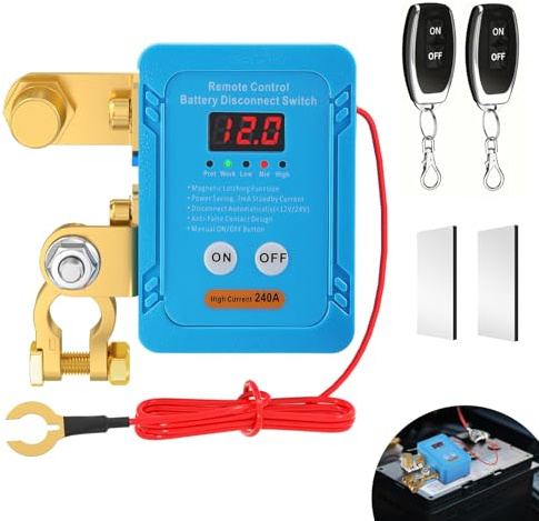 Coupe Circuit Batterie 12V 24V, 240A Disjoncteur de Batterie Télécommandé Sans Fil, LED Affichage de la Tension, Interrupteurs de Batterie pour Voiture, RV, ATV, Camion, Bateau, Moto, Bus