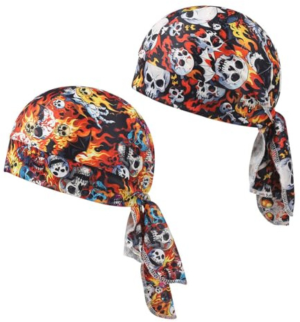 OUDQFCJ 2 Stück Schweißabsorbierende Atmungsaktive Sport Kopfbedeckung, Hüte, Kopftuch, Kappe, Bandana, Laufmützen, Radkappen, Feuchtigkeitsableitende Piratenhüte, Totenkopfmützen, Helmfutter (Herren)