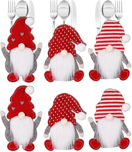 Besteckhalter Weihnachten Filz,6 Stück Bestecktasche Weihnachten Tischdeko Besteckbeutel,Weihnachtsmann Besteckhalter,Matten,Platzset,Weihnachtsdeko für Messer,Gabeln & Löffel,Party & Festtags Essen