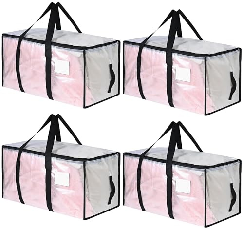 4 Pack Moving Bags - 69×36×38cm PE Waterproof Storage Bags with Zips | 145gsm Extra Large Packing Bags for Moving House, Duvet, Bedding, Underbed, Camping & Grocery