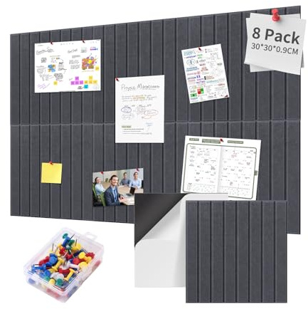 Filz Pinnwand Selbstklebend, 60 * 120cm Filzboard, 8 Stück dekorative Pinnwand aus Filz, Fototafel Memotafeln Memo Boards Bulletin Board Wanddekoration für Büro Küche mit 35 Pushpins, Dunkelgrau