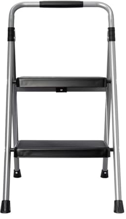 2-Step Steel Platform Step Stool, Gray and Black, Foldable Design, 225 Pound Weight Capacity, Large Size