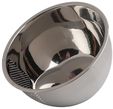 NiuLumea Ciotola in acciaio inox per lavare il riso, cestino scolapasta a maglia fine con design inclinato per scolare il risciacquo, 22,5 x 11,5 cm