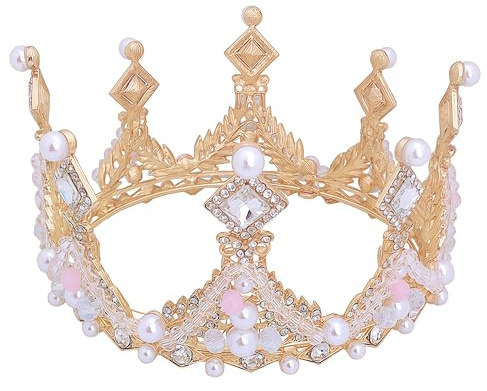 [Gift Box Packaging] Princess Tiaras Royal Crystal Crown Round Pearl Crystal Tiara Princess Headwear Birthday Headpiece for Party Christmas Halloween Carnival Dress Up Costume Wedding Hair Accessories