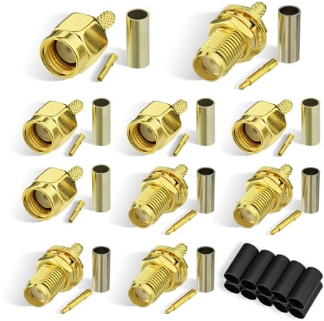 Eightwood RP SMA Stecker Buchse Crimp Set RP SMA Crimp Stecker Set RPSMA Koaxialkabelstecker Einbau 10Pcs für RG316 RG174 RG188 LMR100 Low Loss Koaxialkabel Pigtail Wireless Module