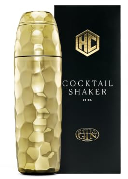 HexClad 740 ml Cocktail Shaker, Vacuum Insulated Bar Shaker with Built-in Jigger & Strainer, Leak-Proof, PVD Finish (Gold) | Full Tang Construction, Pakkawood Handle, 67 Layers Steel