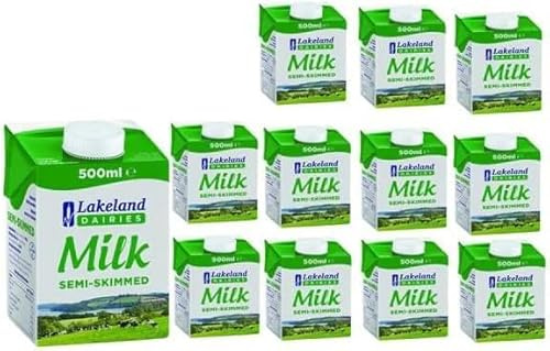 Lakeland Dairies Semi-Skimmed Milk – 500ml (Pack of 12) | Fresh UHT Long Life Milk | Source of Calcium & Protein | Ideal for Tea, Coffee & Cooking
