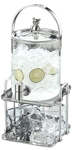 Distributore di bevande, Distributore di bevande Brocca in vetro for fredde con supporto Rubinetto in metallo 3,5 L 4 tazze