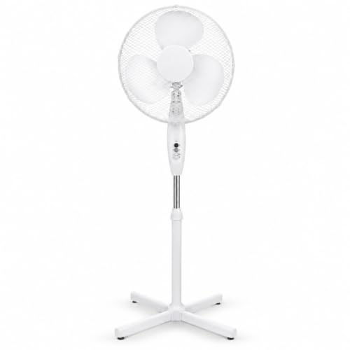 G&Q Adjustable Height Pedestal Fan with Oscillation, 3 Speed Push-Button Controls, 3-Blade Head, Protective Mesh Guard & Stable Cross Base, White Floor Standing Fan for Home, Bedroom & Office