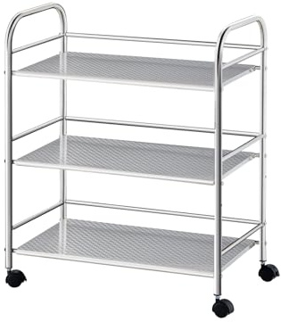 TUKAILAI Carrello da portata in acciaio inox con ruote, carrello da cucina su ruote, carrello per nicchia con 3 ripiani, scaffale a rotelle, carrello da cucina, argento (35 x 50 x 75 cm)