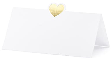 PartyDeco® WS10-019ME Tischkarten 10x5cm 10 Stück mit Herz Platzkarten Hochzeit Geburtstag Taufe blanko weiß Gold
