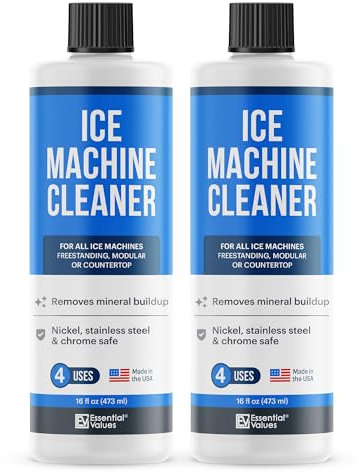 Essential Values Ice Machine Cleaner and Sanitiser - Ice Maker Cleaner - Nickel Safe Descaling Liquid - Compatible with All Major Brands - 946ml (32 fl oz) - 8 Uses