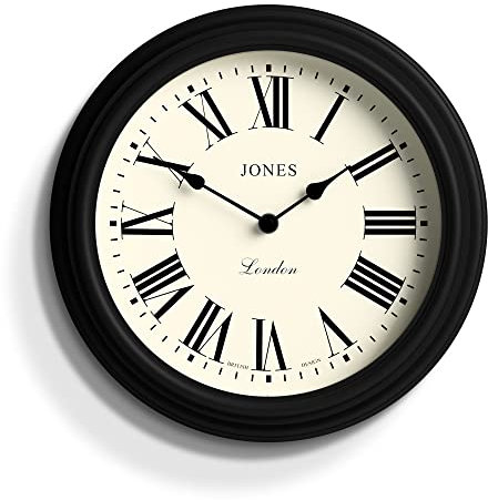 Jones Clocks® Venetian wall clock | Classic round clock | 30cm | Black | Roman numerals | Traditional design ideal for kitchen, living room or bedroom