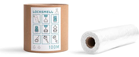 LOCKSMELL Nappy Bin Liner (100m) Compatible with Tommee Tippee Sangenic & Other Nappy Bin Cartridges| Equivalent to 8 Sangenic Refills + REFILL TUBE