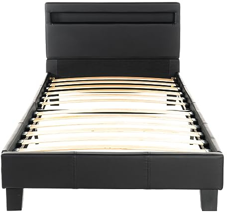 Home Deluxe - LED Bett Astro - Schwarz, 90 x 200 cm - inkl. Lattenrost I Polsterbett Design Bett inkl. Beleuchtung