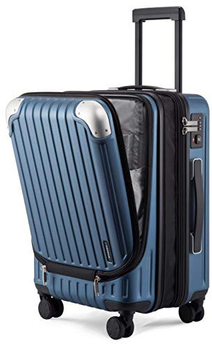 LEVEL8 Koffer Trolleys Leicht ABS+ PC Handgepäck Hartschalen-Koffer Trolley Rollkoffer Reisekoffer Erweiterbar, TSA, 4 Rollen, 55 cm, 36-42 Liter, Blau