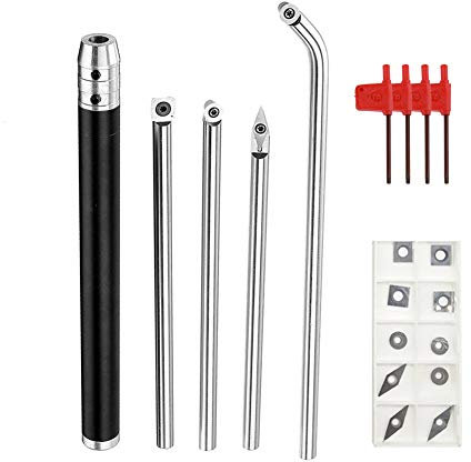 Drechseleisen-Set, Hartmetall-Meißel Mit Griff Aus Aluminiumlegierung, Hartmetall Drehstahl Drehmeißel Für Holzbastler Oder Heimwerker (5 Stück),Schwarz