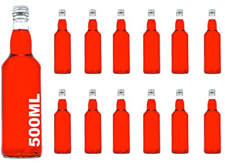 casavetro 6, 12, 24 x 500ml (0,5L) mit Verschluss/Schraub-Deckel,Glas-Flasche Set zum selbst Befüllen und Abfüllen, Essig Öl Flaschen (12 Stück)