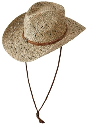 Cowboy/Cowgirl Strohhut Panama mit Western-/Western-Band Unisex Einheitsgröße Herren Damen für Sommer Coachella Strand im brasilianischen Country-Stil Bohemian Indiana Natural Raffia