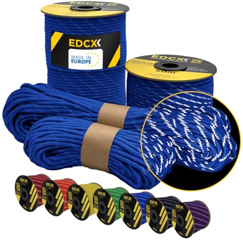 EdcX 4 mm reflekterande Paracord 550 (15, 30, 50 m) – Rivsäker fallskärmslina för överlevnad Tillverkad av 100% nylon, 4 mm typ III, med 7 trådar, i många färger