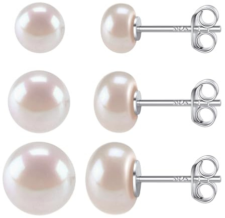 ChicSilver Boucle d'oreille Argent Femme Perle de Culture 6/8/10 mm Blanche | Clous d'oreilles Femme en Argent 925 avec Perle de Culture Cartilage Bijoux élégant Cadeau Anniversaire Noel Femme Fille
