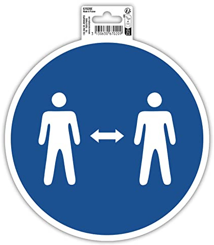 Exacompta 67020E Abstand halten Klebeschild Ø20cm Blau aus UV-beständigem PVC Hinweisschild Schilder Warnhinweis Sticker Aufkleber Türschild