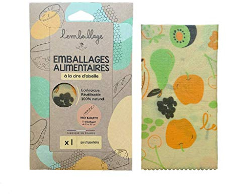 L'Embeillage®, Le Bee Wrap French - återanvändbar matförpackning - tillverkad i Frankrike, ekologisk och 100% naturlig i bivax (frukt och grönsaker, XL (1 jätte))