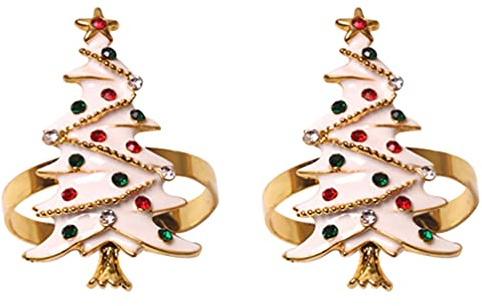 BESPORTBLE Gold Serviettenringe Metall Serviettenhalter Weihnachtsdeko: 2 Stücke Strass Weihnachtsbaum Weihnachten Tischdeko Streudeko Xmas Deko Objekt