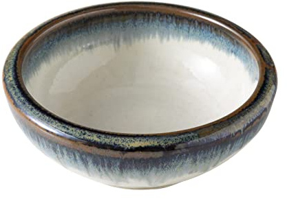 Wazakura Minoyaki Serie Kleine Runde Glasierte Ikebana Blumenvase, Made in Japan, Handbemalte Keramik für Blumenstecken Arrangements - Weiß und Blau