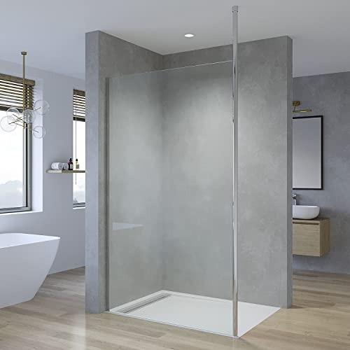 AQUABATOS® Walk-in Dusche 100 x 200 cm Duschtrennwand Sicherheitsglas 8mm Glaswand Nano Beschichtung Duschabtrennung Easy Clean Seitenwand mit Deckenstütze Silber