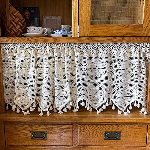 Lsimeru Gehäkelt Bistrogardine Landhausstil Vintage 40 Glücksklee Gewebt Scheibengardine Küchengardine Shabby Kurz Küche Kurzstores Gardinen Klein Fenster,185x40cm