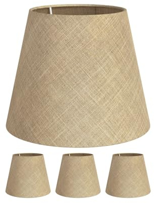 ledscom.de 4x Lampenschirm, Leinen, Jute, Hanf, Textil, Stoff, natur-beige, 200mm Ø