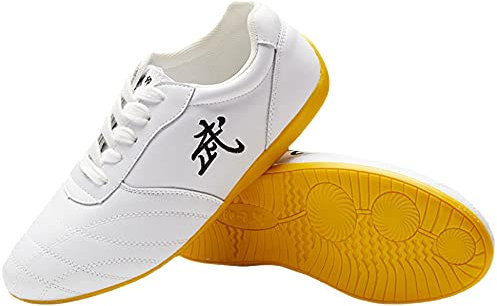 G-LIKE Chinesische Taichi Training Schuhe - Traditionelle Kampfkunst Kung Fu Wushu Wing Chun Gymnastik Unisex Turnschuhe Herren Damen Freizeitschuhe Weiche Sohle Lederschuhe (Weiß, Numeric_41)