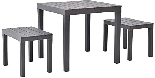 MOONAIRY Gartentisch mit 2 Bänken, Gartenmöbel Set, Garnitur, Sitzgarnitur Garten, Balkon Möbel Set, Garten Möbelsets, Kunststoff Braun
