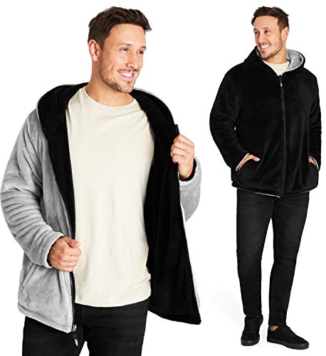CityComfort Sweat Polaire Homme - Sweat Zippé Réversible à Capuche M-3XL (as4, Alpha, 2X_l, Regular, Regular, Noir)