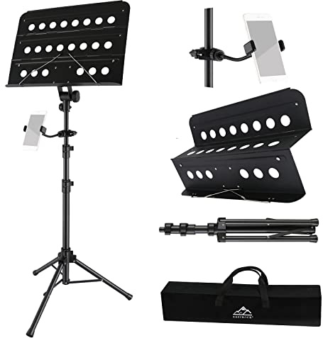 EASTROCK Sheet Music Stand Professional with Portable Bag Widened Panel, Thickened Pipe Wall, Lengthened Height Lifting Music Stand, Adjustable Folding Plate Metal, with Phone Holder