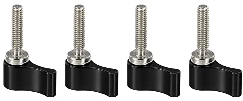 PATIKIL M4 17mm Male Threading Rotating Knob, 4 Pack Aluminum Alloy Adjustable Thumb Lever Screw with Single Wing for Camera Equipment, Black