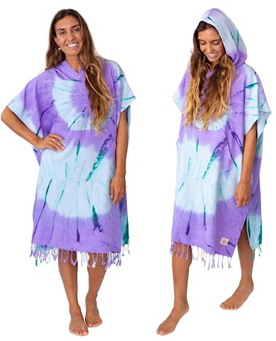 Nova Blue Surf Poncho – Large Changing Towel (33 x 37) – 100% Cotton Hooded Towel Adult for Surf Beach Pool and Swim (Purple tie-dye)
