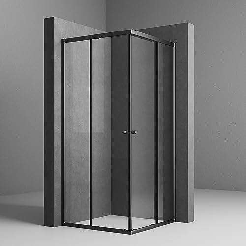Duschkabine 90x90x185cm Eckeinstieg Duschkabine Schwarz Schiebetür Duschabtrennung Doppel Schiebetür 6mm ESG Sicherheitsglas Duschtür