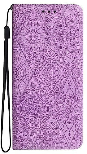 iPhone 14 Plus Handyhülle für iPhone 14 Plus Hülle Wallet Case Mandala Leder Tasche Flipcase Schutzhülle Handytasche Ständer Klapphülle TPU Bumper Etui Magnet Deckel lila