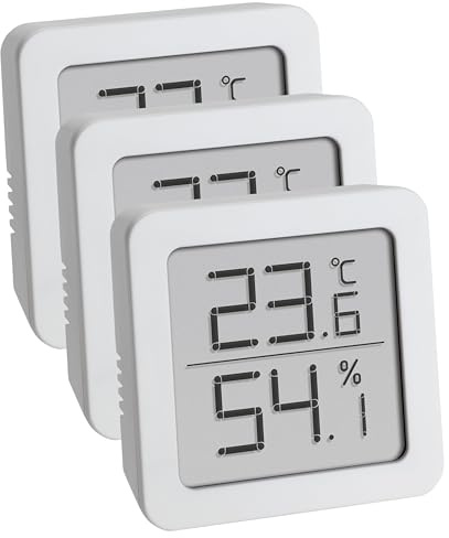 TFA Dostmann Hygrometer Digitales Thermo-Hygrometerm, zum Aufstellen oder Hängen, Raumklimakontrolle, weiß, (L) 61 x (B) 20 x (H) 61 mm (Packung mit 3)