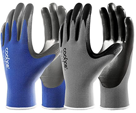 COOLJOB 10 paia di guanti da lavoro da uomo, guanti da giardinaggio da donna, guanti di montaggio con presa antiscivolo, senza lattice, resistenti all'olio, guanti protettivi per edilizia, meccanica,