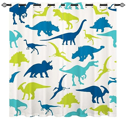 YUANZU Kinder Dinosaurier Vorhänge Jungen Bunte Dino Tiere Ösen Gardinen mit Blickdichte Vorhang Kälteschutz Blackout Curtain Kinderzimmer Schlafzimmer Verdunkelung Fenster, 2 Stück, H 160 x B 106 cm