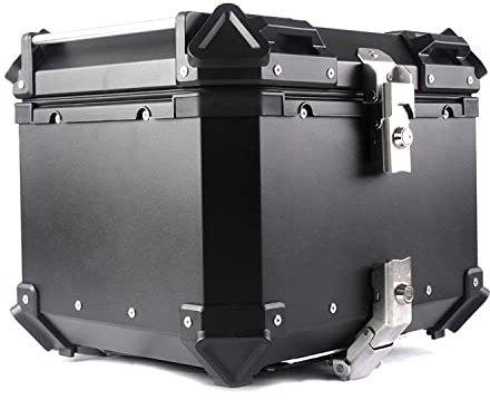 JUNNIU Motorrad-Heckbox, 28–100 l, Top-Box für Fahrrad, Aluminium-Topcase, Motorrad-Kofferraum, kann Helm mit Grundplatte und Sicherheitsschloss aufbewahren/Silber/A-65L Decoration