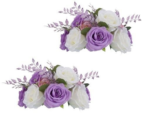 Inweder Flores de boda para centros de mesa, bola de rosas, 2 bolas de flores artificiales de color morado pálido, bola de beso, centro de mesa floral, ramos de flores de boda para fiesta, día de San