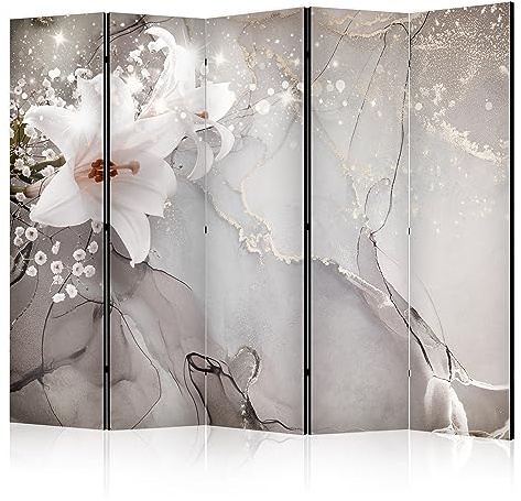murando - Paravent Raumteiler Blumen, 225x172 cm, 5-teilig, Wohnzimmer | Mobiler Sichtschutz, sofort einsatzbereit, Holzrahmen, ideal fürs Wohnzimmer oder Büro, geruchsneutral, lichtbeständig