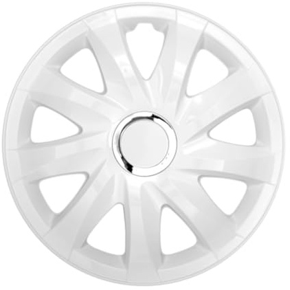Luckyberg Radkappen 15 Zoll Drift | Zierkappen in vielen Farben, Radzierblenden 4er-Set für die meisten Automarken und Stahlfelgen. Felgenabdeckung für Autofelgen. (15 - Weiss LACKIERT)